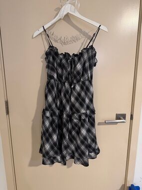 ❣️5 for $100 Ingni Japan Black Plaid Ruffle-Trim Spaghetti Strap Dress